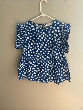 THML Blue Heart Print Peplum Blouse from Anthropology Size Small